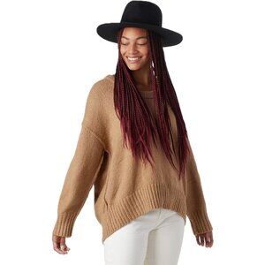Free People Brookside Oversized Exposed Seam Drop Shoulder Camel Tunic Sweater S